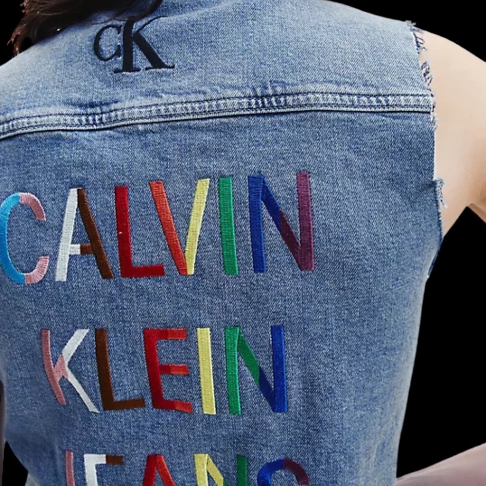 Calvin Klein Blue Denim Embroidered Vest Size XL - Picture 14 of 14